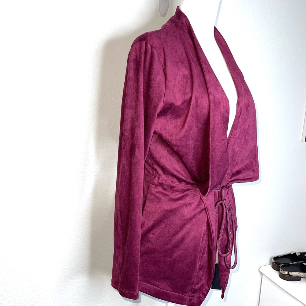 BLANKNYC Jacket Burgundy Faux Suede Drapey Women Sz S NEW Suede look